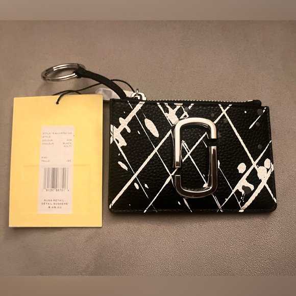 Marc Jacobs Black Print Leather Wallet/Card Case w Key Ring - Picture 1 of 2